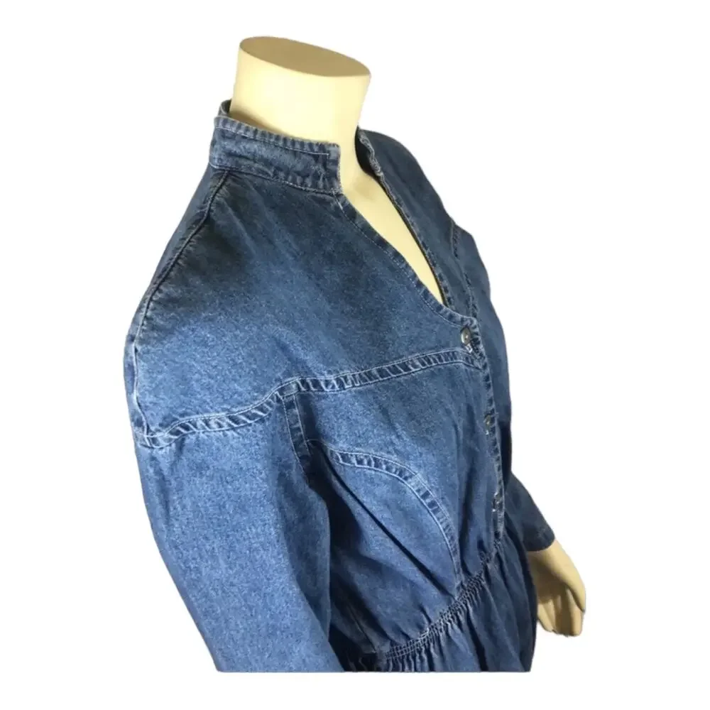 Vintage 1980s Torpedo International Denim Jumpsuit USA Western medium - Picture 5 of 12